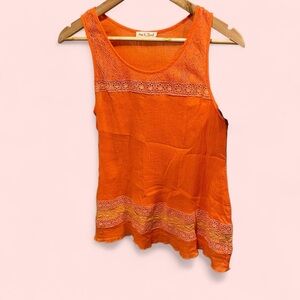 Cute peaches and cream crinkle crochet trim sleeveless breezy top